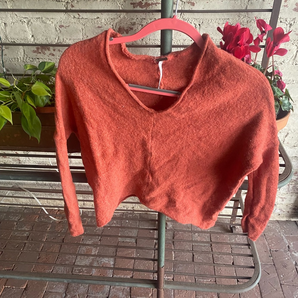 Free people v neck sweater rust orange